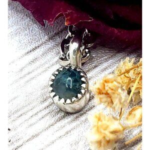 Moss agate sterling silver Necklace mini minimal tiny petite jewelry